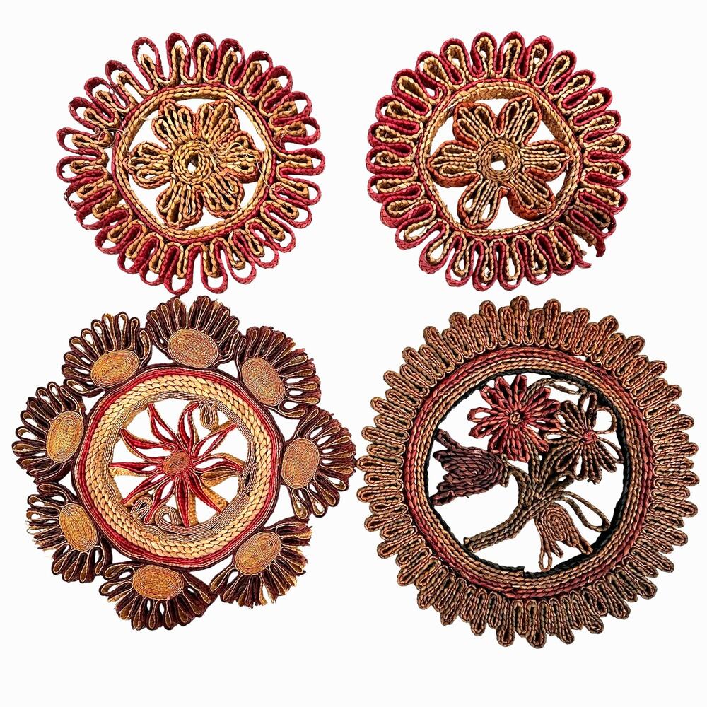 Rafia Straw Rattan Wicker Trivets Hot Pads-Set of 4!